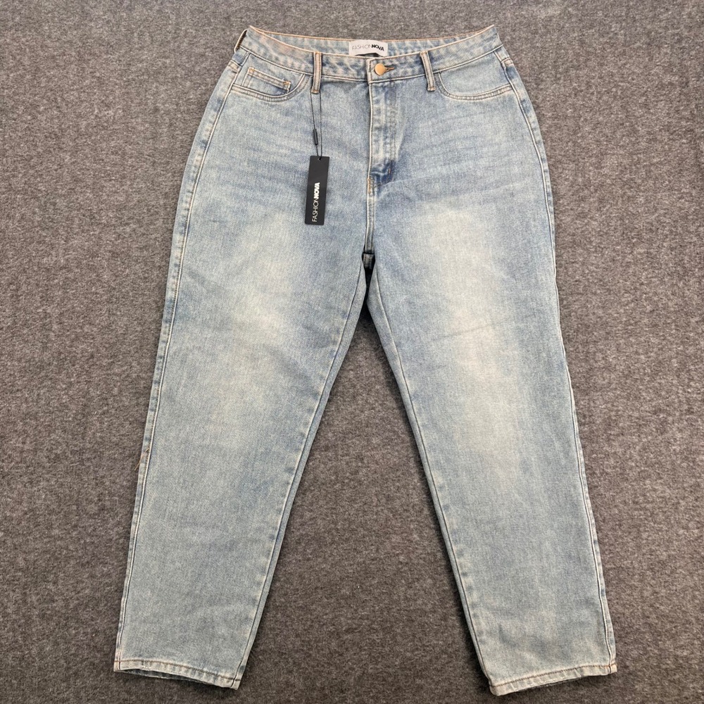 Fashion Nova Womens Light Wash Mom Jeans High Rise Size 15 Stretch New With Tags